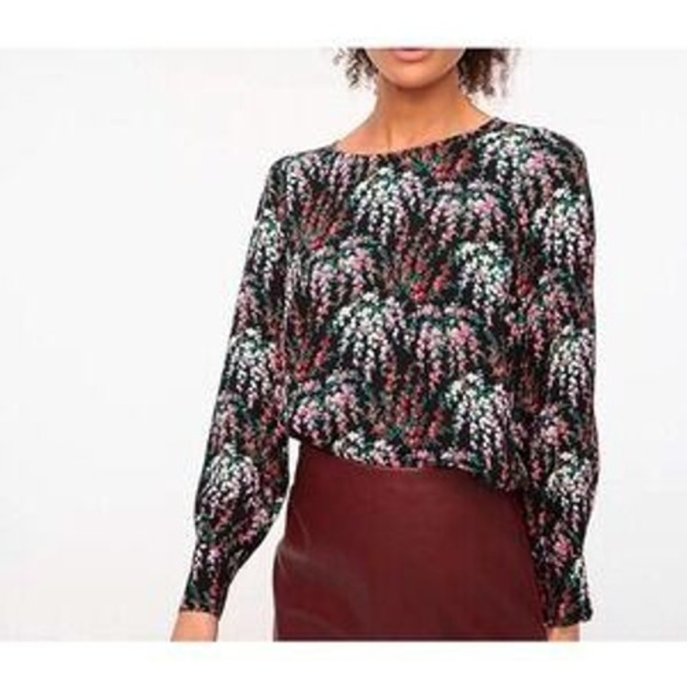 J.Crew Womens Floral Print Long Sleeve‎ Blouse With Button Keyhole Back Detail &